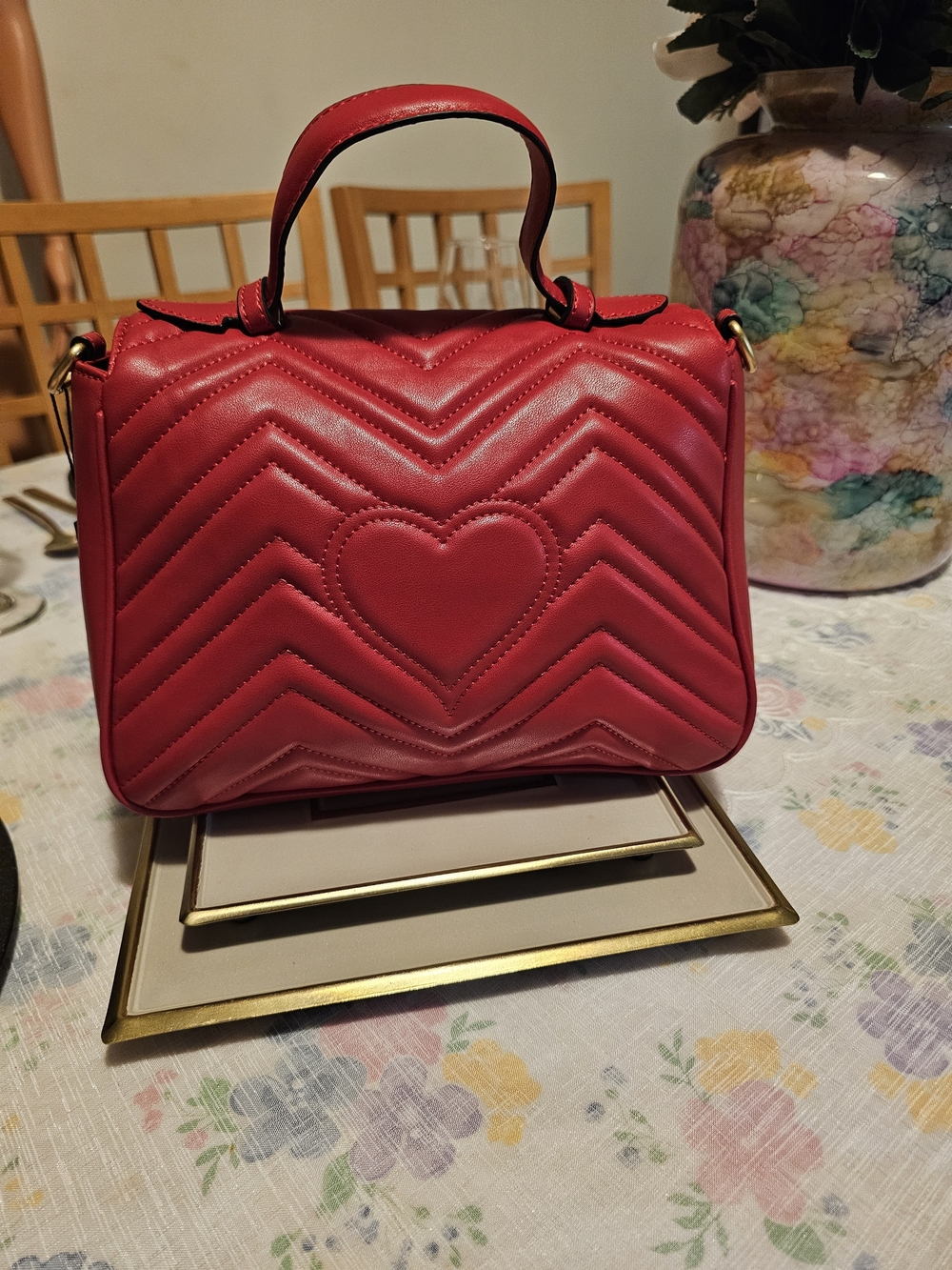 Gucci Red Quilted Heart Top-Handle Bag